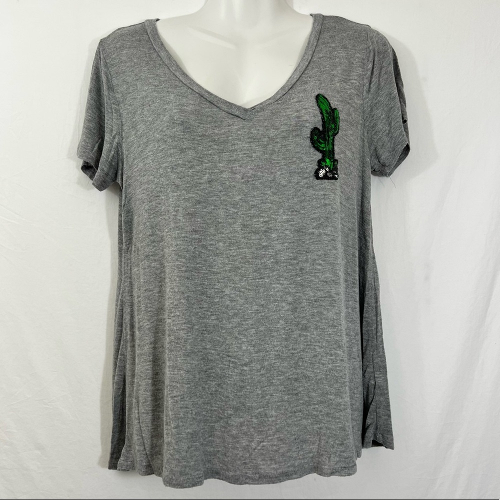 Emi & Joe Gray Sequin Cactus Top